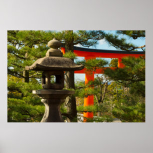 Steinlaterne und Torii-Tor Poster