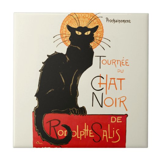 Steinlen Black Cat Classic French Artwork Fliese (Vorderseite)