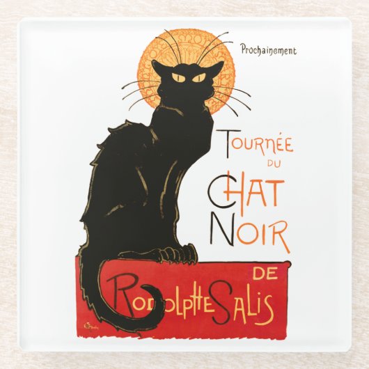 Steinlen Black Cat Classic French Artwork Glasuntersetzer (Vorderseite)