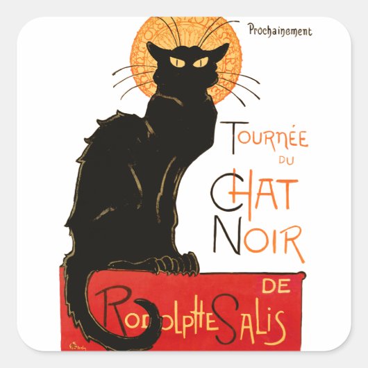 Steinlen Black Cat Classic French Artwork Quadratischer Aufkleber (Vorderseite)