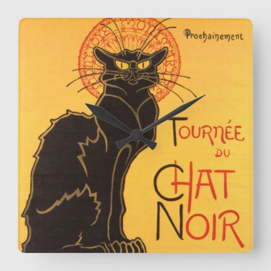 Steinlen: Chat Noir Quadratische Wanduhr (Vorderseite)