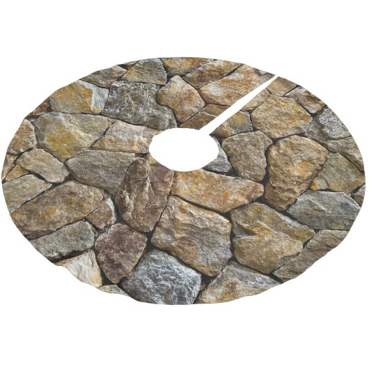 Steinmauer: Dekoratives Design Polyester Weihnachtsbaumdecke (Schrägansicht)