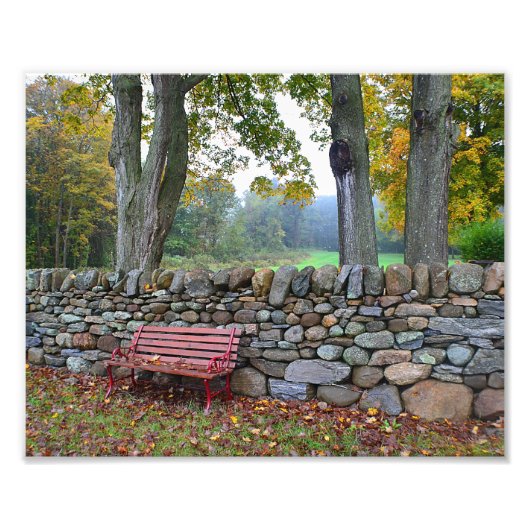 Steinmauer im Herbst Foto drucken (Vorne)