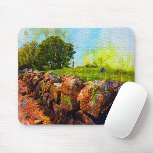 Steinmauer im Sommer, Galway, Irland, Mausmatte Mousepad (Mit Mouse)