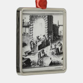 Steinmetze bei der Arbeit, graviert durch Lucotte Silbernes Ornament (Rechts)