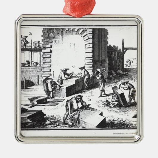 Steinmetze bei der Arbeit, graviert durch Lucotte Silbernes Ornament (Vorne)