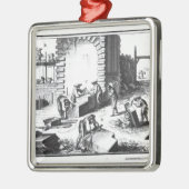Steinmetze bei der Arbeit, graviert durch Lucotte Silbernes Ornament (Links)