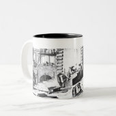 Steinmetze bei der Arbeit, graviert durch Lucotte Zweifarbige Tasse (Vorderseite Links)