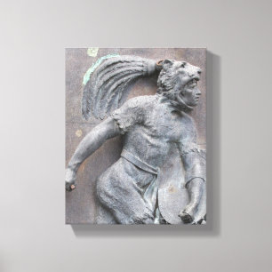 Steinschnitzen des aztekischen Kriegers Leinwanddruck