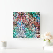 Steinsockel mit rustikalem Mörtel und Splint Quadratische Wanduhr (Zuhause)