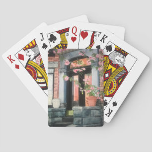 Steinveranda mit Kirschblütenbaum Spielkarten