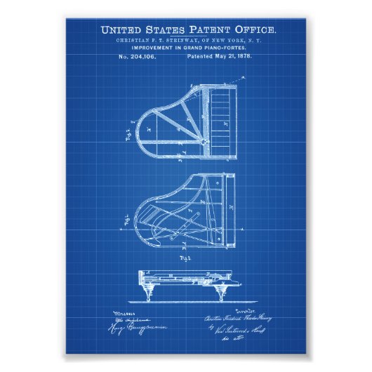 Steinway Piano Patent - Patentschrift Fotodruck (Vorne)