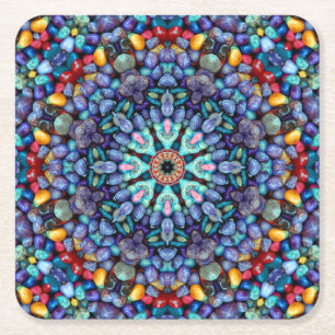 Steinwunder-Vintages blaues Fraktal-Kaleidoskop Rechteckiger Pappuntersetzer
