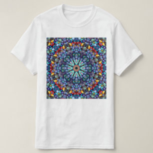 Steinwunder-Vintages blaues Fraktal-Kaleidoskop T-Shirt
