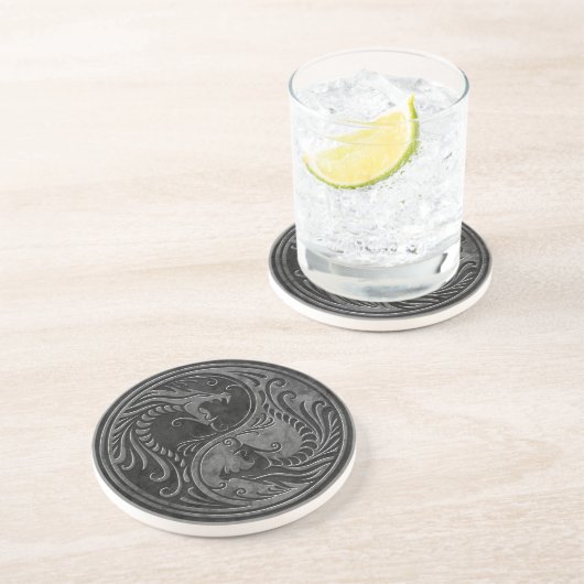SteinYin Yang Drachen Getränkeuntersetzer (Seite)