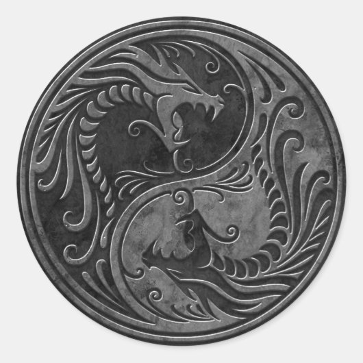 SteinYin Yang Drachen Runder Aufkleber (Vorderseite)