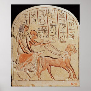 Stela depicting a scribe driving a chariot poster