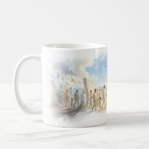 Stell dir vor, alle Menschen gehen gemeinsam Beche Kaffeetasse