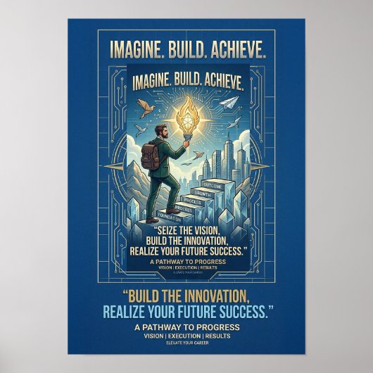 Stell dir vor, baue, erreiche Motivationsposter Poster (Vorne)