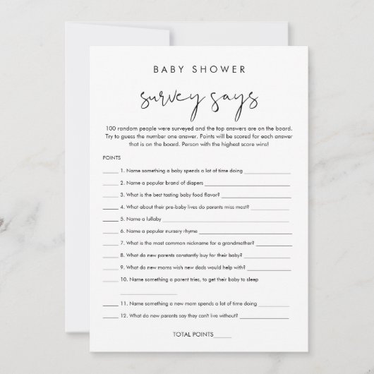 STELLA Baby Showumfrage sagt Spielkarte Einladung (Vorderseite)