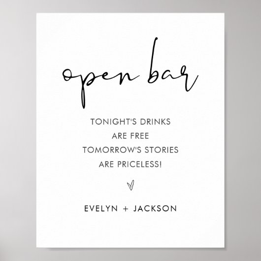 STELLA Funny Open Bar Wedding Sign Poster (Vorne)