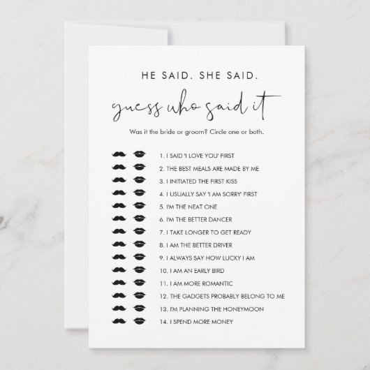 STELLA Guess, wer sagte es Brautparty Game Card Einladung (Vorderseite)