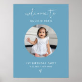 STELLA Minimalistisch Blue Birthday Foto Begrüßung Poster (Vorne)