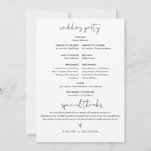 STELLA Minimalistische Hochzeitsprogrammkarte (12x Einladung (Rückseite)