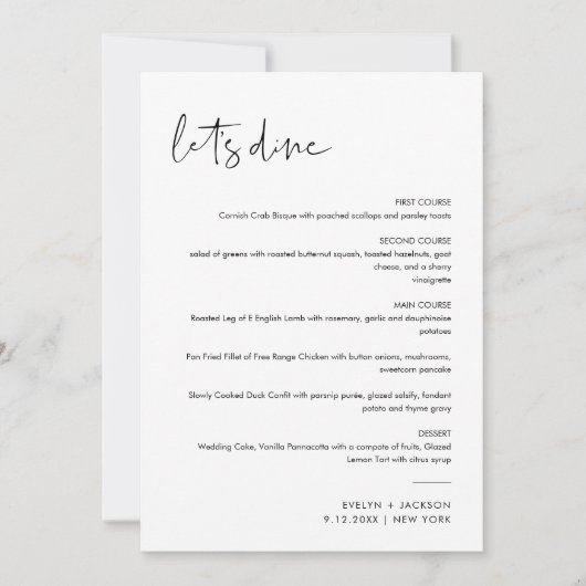 STELLA Minimalistische Wedding Menu 12x18 (Vorderseite)