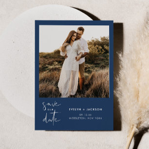 STELLA Modern Edgy Foto Save the Date Navy Einladung