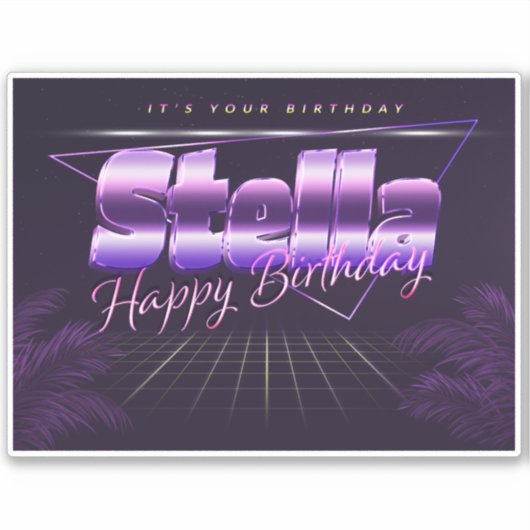 Stella Name Vorname lila retro Sticker Geburtstag (Vorderseite)