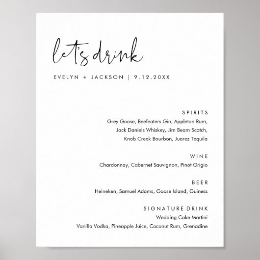 STELLA Wedding Bar Drink Menu Poster (Vorne)