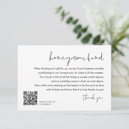 STELLA Wedding Honeymoon Fund QR Code Begleitkarte (Stehend Vorderseite)