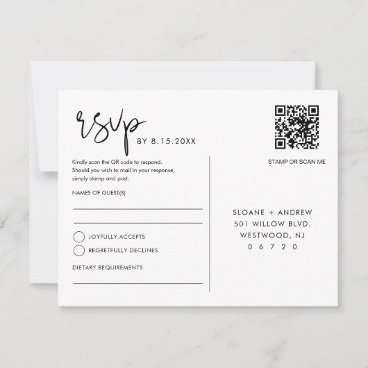 STELLA Wedding RSVP QR Code Postkarte (Vorderseite)