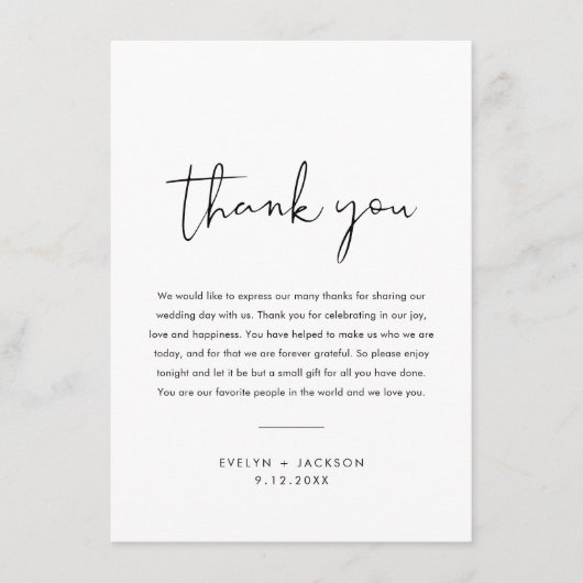 STELLA Wedding Vielen Dank Letter Napkin Note Card Begleitkarte (Vorderseite)