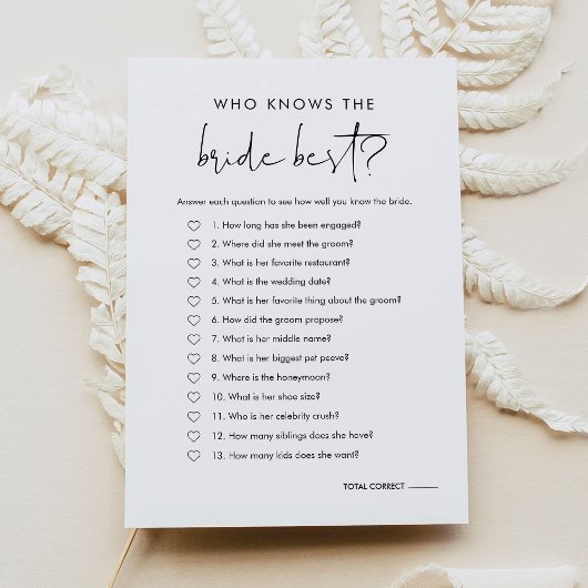 STELLA Wer die Bride Best Bridal Game Card kennt Einladung