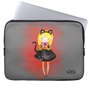 Stellalunarts Niedlich Girl Halloween Cat Laptopschutzhülle