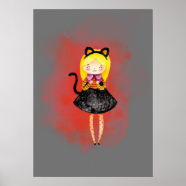 Stellalunarts Niedlich Girl Halloween Cat Poster