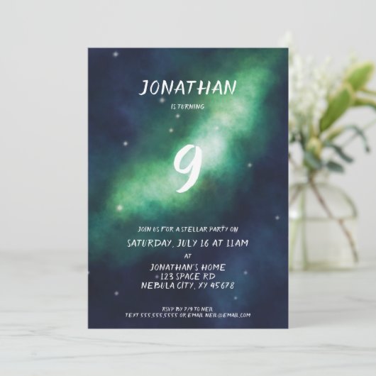 Stellar Birthday Party lädt Deep Space Stars ein Einladung (Stehend Vorderseite)