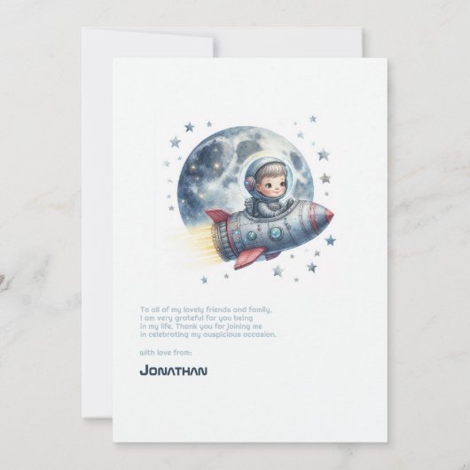 Stellar Boy Space Rocket Dankeskarte (Rückseite)