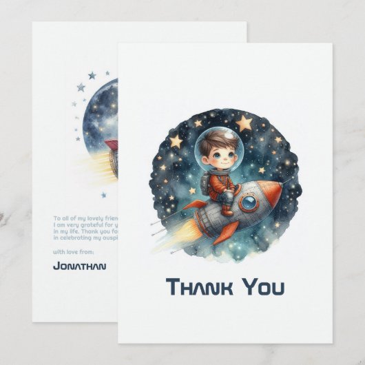 Stellar Boy Space Rocket Dankeskarte (Vorne/Hinten)