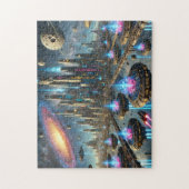 Stellar Cities Futuristic Neon Cityscape Puzzle (Vertikal)