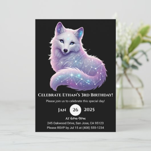 Stellar Constellation Wolf Birthday Einladung (Stehend Vorderseite)