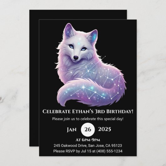 Stellar Constellation Wolf Birthday Einladung (Vorne/Hinten)