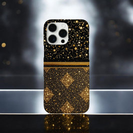 Stellar Elegance (Glitzer - Gold - Leder) iPhone 16 Pro Max Hülle