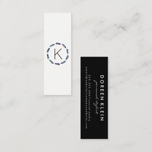 Stellar Federmuster mit Monogramm Mini Visitenkarte (Vorne/Hinten)