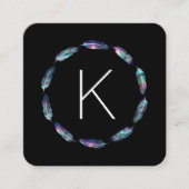 Stellar Federmuster mit Monogramm Quadratische Visitenkarte (Vorderseite)