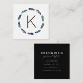 Stellar Federmuster mit Monogramm Quadratische Visitenkarte (Vorne/Hinten)