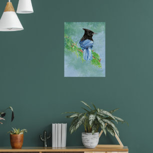 Stellar Jay Bird Bauernhof Rustikale Landschaft Ar Poster