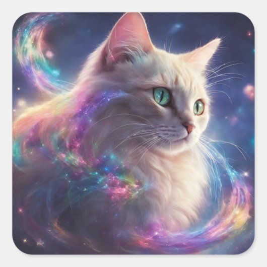Stellar Kitty - kosmische Katzenkunst Quadratischer Aufkleber (Vorderseite)